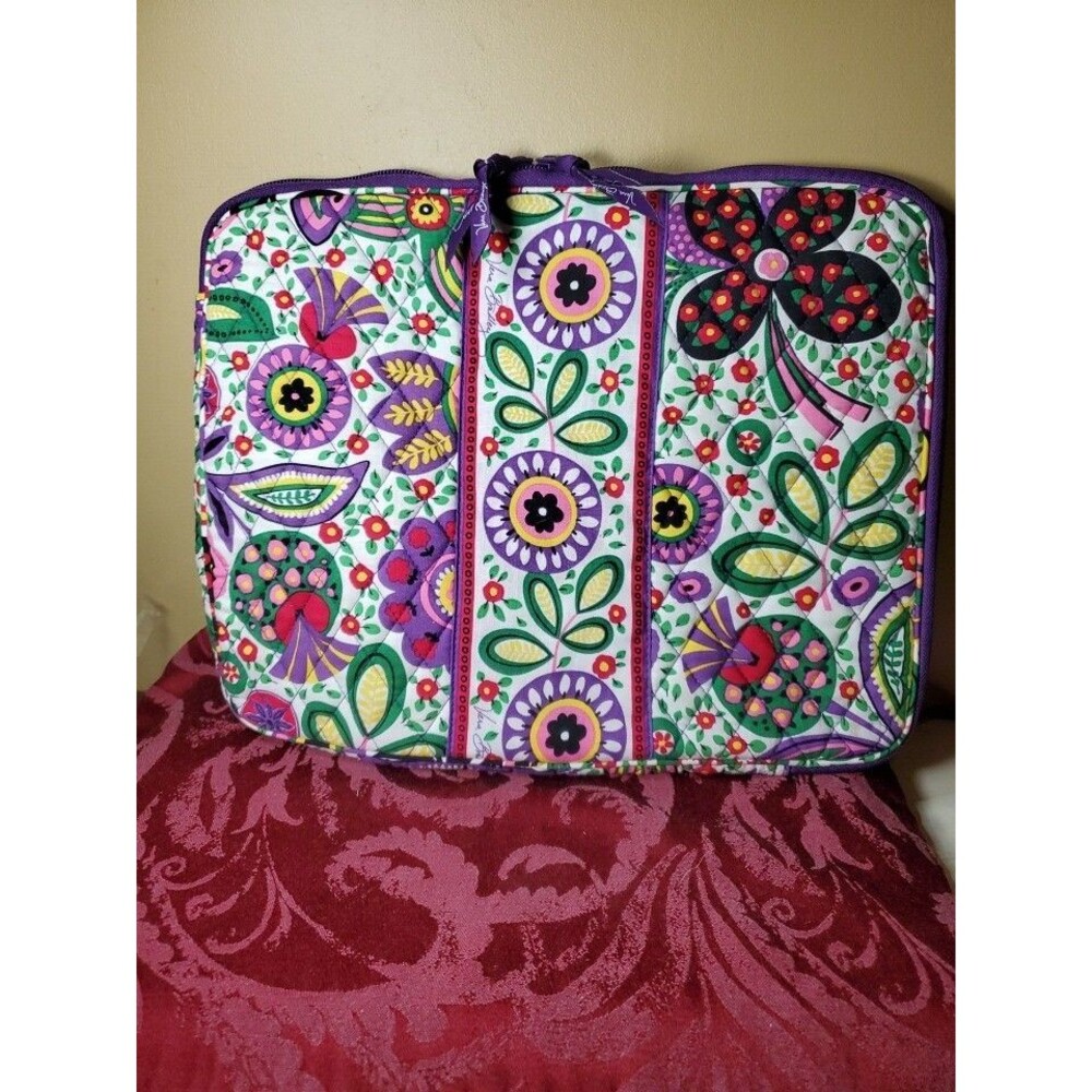 Vera Bradley Purple Green Floral Quilted Laptop Sleeve